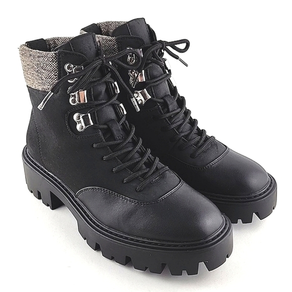 ONLY Betty Women's Black Lace-Up Faux Leather Ankle Boots  Chunky Soles Size 37 - Picture 3 of 15